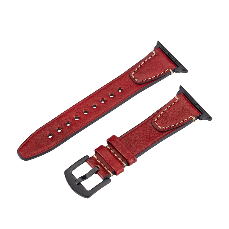 For Apple Watch 42mm / 41mm / 40mm / 38mm U-shape Genuine Leather Watch Band(Red) by bashfashion