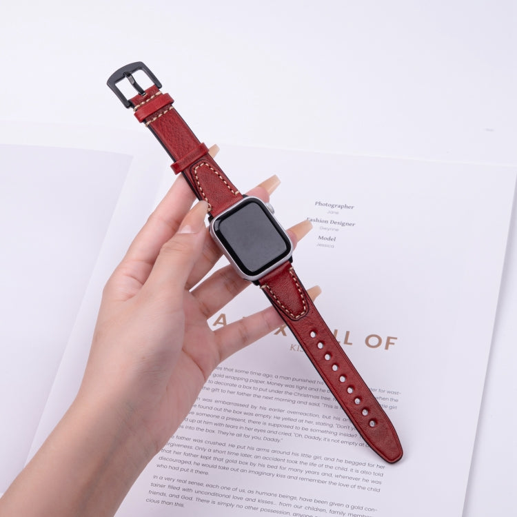 For Apple Watch 42mm / 41mm / 40mm / 38mm U-shape Genuine Leather Watch Band(Red) by bashfashion
