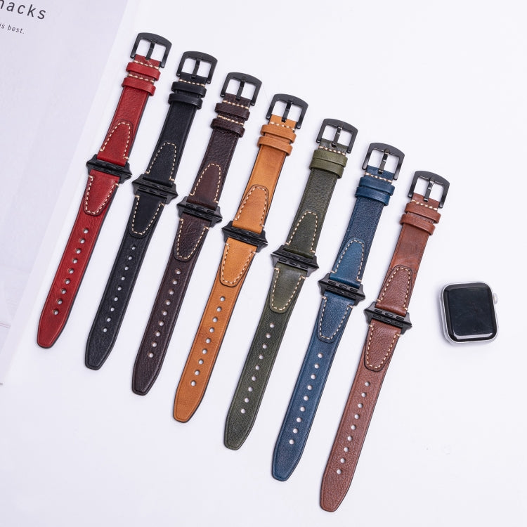 For Apple Watch 42mm / 41mm / 40mm / 38mm U-shape Genuine Leather Watch Band(Coffee) by bashfashion
