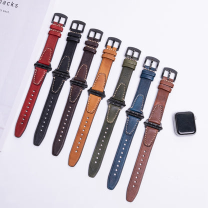 For Apple Watch 46mm / 49mm / 45mm / 44mm U-shape Genuine Leather Watch Band(Coffee) by bashfashion