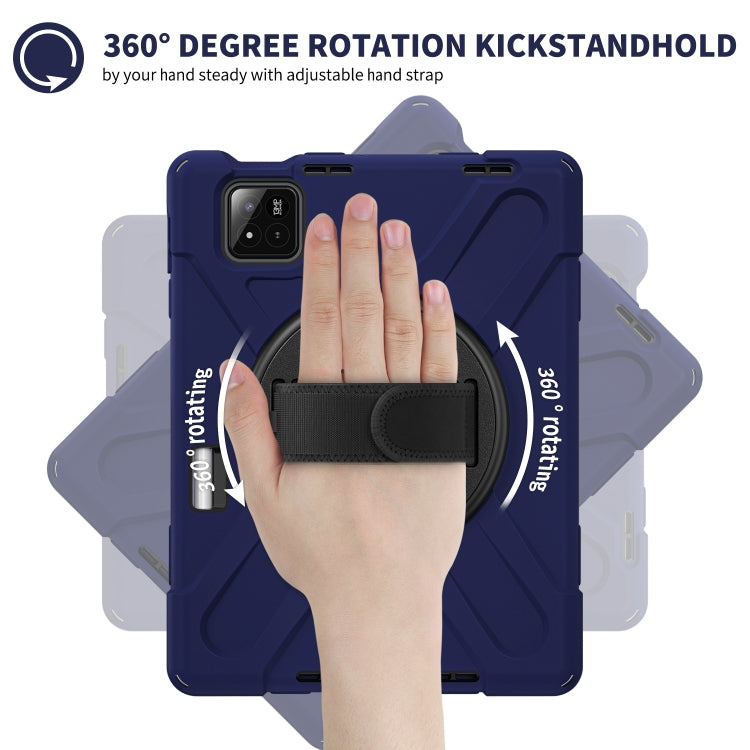 For Xiaomi Pad 7 / 7 Pro Rotatable Holder Silicone Hybrid PC Tablet Case with Shoulder Strap(Navy Blue) by bashfashion