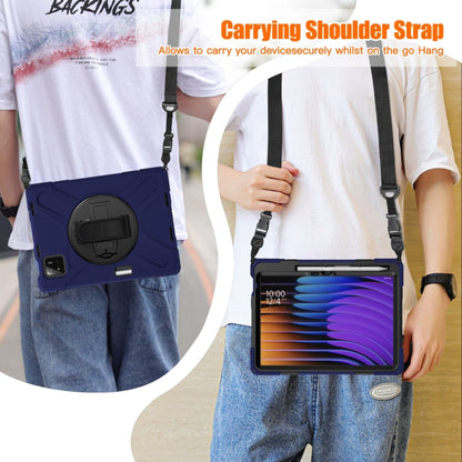 For Xiaomi Pad 7 / 7 Pro Rotatable Holder Silicone Hybrid PC Tablet Case with Shoulder Strap(Navy Blue) by bashfashion
