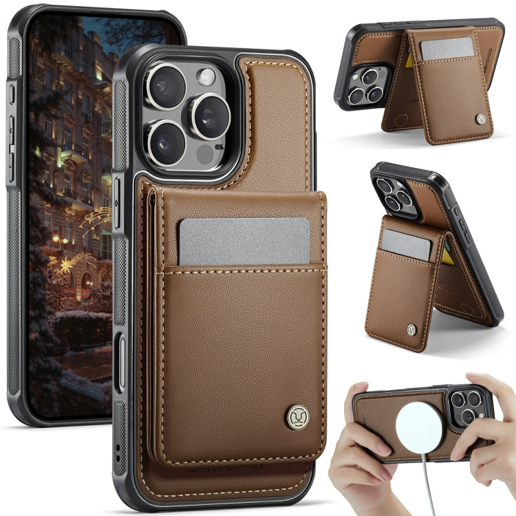 For iPhone 16 Pro Max JEEHOOD J06 British Style RFID MagSafe Card Bag PU Phone Case(Brown) by JEEHOOD