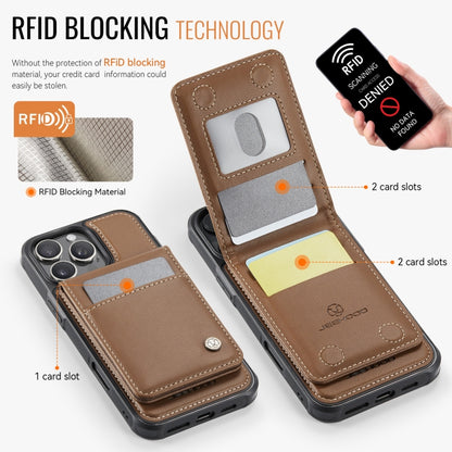 For iPhone 16 Pro Max JEEHOOD J06 British Style RFID MagSafe Card Bag PU Phone Case(Brown) by JEEHOOD