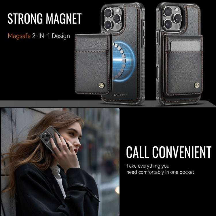 For iPhone 16 Pro Max JEEHOOD J06 British Style RFID MagSafe Card Bag PU Phone Case(Black) by JEEHOOD