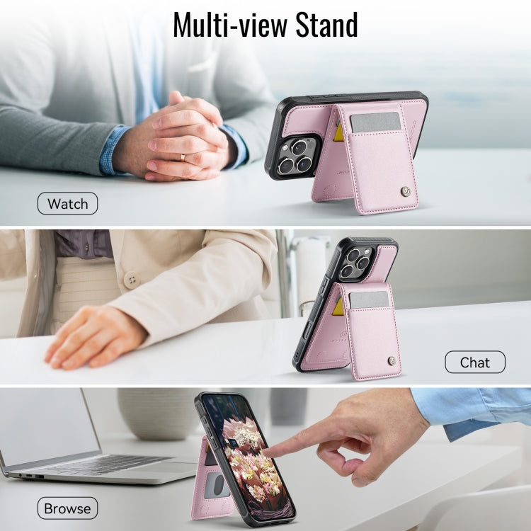 For iPhone 16 Pro Max JEEHOOD J06 British Style RFID MagSafe Card Bag PU Phone Case(Pink) by JEEHOOD