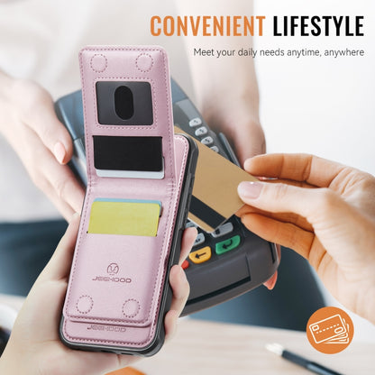 For iPhone 16 Pro Max JEEHOOD J06 British Style RFID MagSafe Card Bag PU Phone Case(Pink) by JEEHOOD