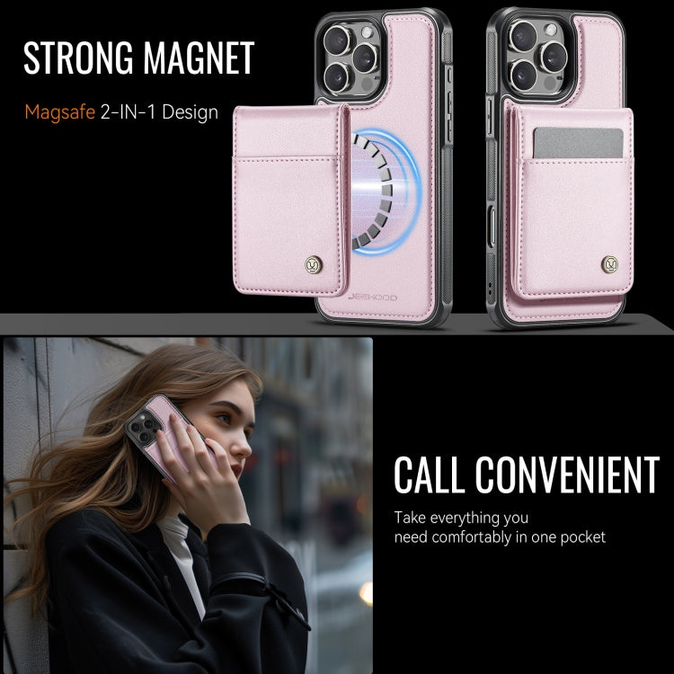For iPhone 16 Pro Max JEEHOOD J06 British Style RFID MagSafe Card Bag PU Phone Case(Pink) by JEEHOOD