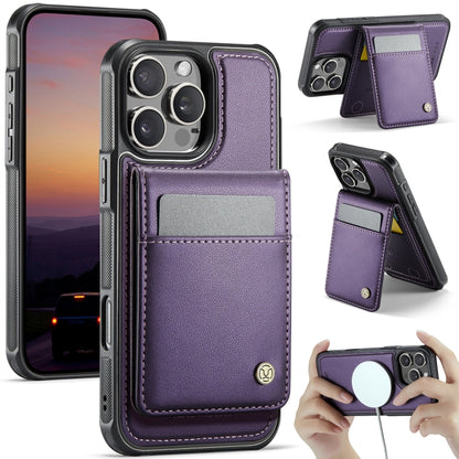 For iPhone 16 Pro JEEHOOD J06 British Style RFID MagSafe Card Bag PU Phone Case(Purple) by JEEHOOD