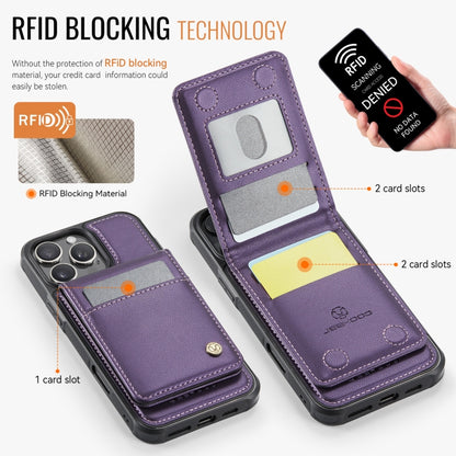 For iPhone 16 Pro JEEHOOD J06 British Style RFID MagSafe Card Bag PU Phone Case(Purple) by JEEHOOD