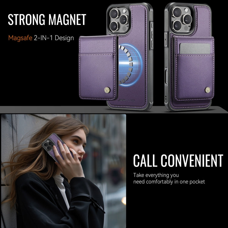 For iPhone 16 Pro JEEHOOD J06 British Style RFID MagSafe Card Bag PU Phone Case(Purple) by JEEHOOD