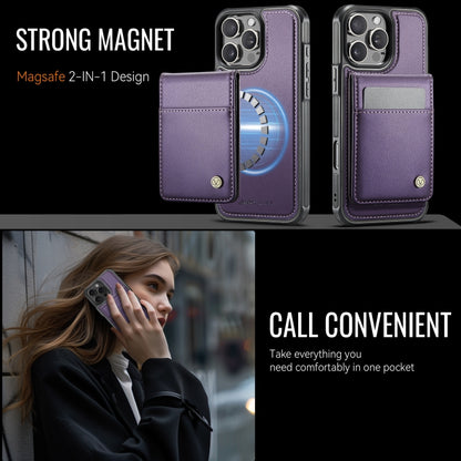 For iPhone 16 Pro JEEHOOD J06 British Style RFID MagSafe Card Bag PU Phone Case(Purple) by JEEHOOD