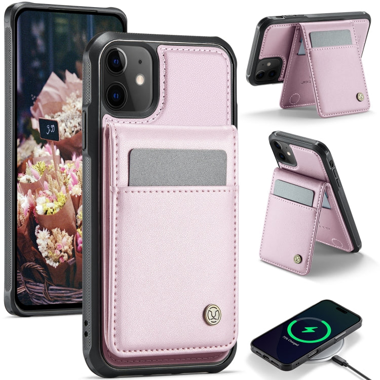 For iPhone 11 JEEHOOD J06 British Style RFID MagSafe Card Bag PU Phone Case(Pink) by JEEHOOD