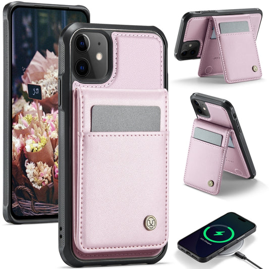 For iPhone 11 JEEHOOD J06 British Style RFID MagSafe Card Bag PU Phone Case(Pink) by JEEHOOD