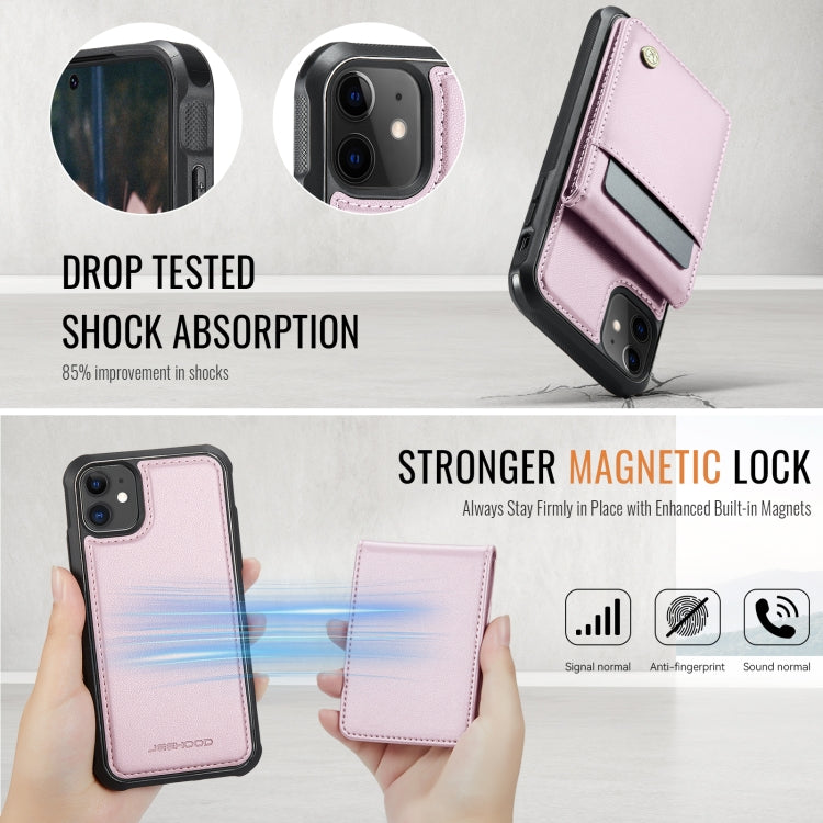For iPhone 11 JEEHOOD J06 British Style RFID MagSafe Card Bag PU Phone Case(Pink) by JEEHOOD