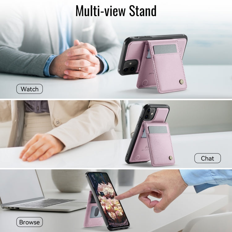 For iPhone 11 JEEHOOD J06 British Style RFID MagSafe Card Bag PU Phone Case(Pink) by JEEHOOD