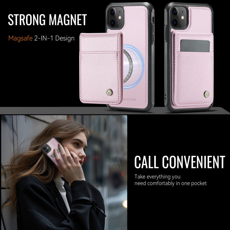 For iPhone 11 JEEHOOD J06 British Style RFID MagSafe Card Bag PU Phone Case(Pink) by JEEHOOD