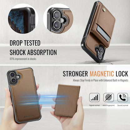 For iPhone 16 Plus JEEHOOD J06 British Style RFID MagSafe Card Bag PU Phone Case(Brown) by JEEHOOD
