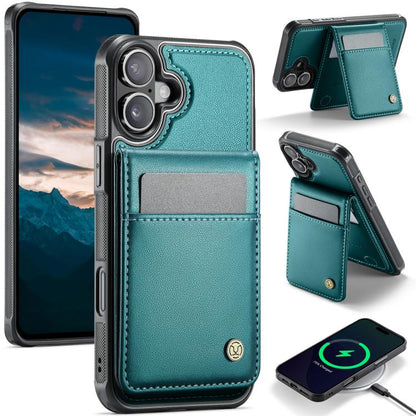 For iPhone 16 Plus JEEHOOD J06 British Style RFID MagSafe Card Bag PU Phone Case(Green) by JEEHOOD