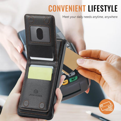 For iPhone 16 Plus JEEHOOD J06 British Style RFID MagSafe Card Bag PU Phone Case(Black) by JEEHOOD