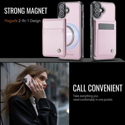 For iPhone 16 Plus JEEHOOD J06 British Style RFID MagSafe Card Bag PU Phone Case(Pink) by JEEHOOD