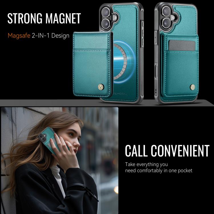 For iPhone 16 JEEHOOD J06 British Style RFID MagSafe Card Bag PU Phone Case(Green) by JEEHOOD