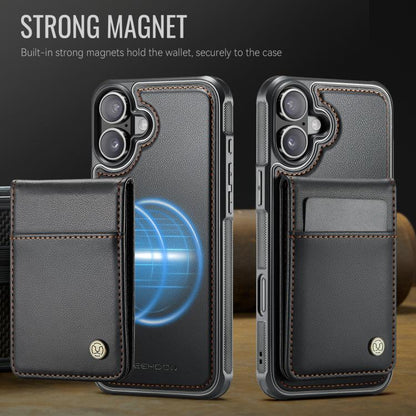 For iPhone 16 JEEHOOD J06 British Style RFID MagSafe Card Bag PU Phone Case(Black) by JEEHOOD
