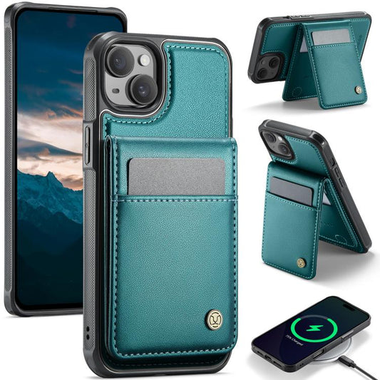 For iPhone 15 Plus JEEHOOD J06 British Style RFID MagSafe Card Bag PU Phone Case(Green) by JEEHOOD