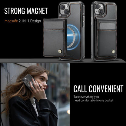 For iPhone 15 Plus JEEHOOD J06 British Style RFID MagSafe Card Bag PU Phone Case(Black) by JEEHOOD