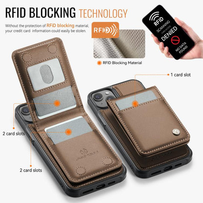 For iPhone 15 JEEHOOD J06 British Style RFID MagSafe Card Bag PU Phone Case(Brown) by JEEHOOD