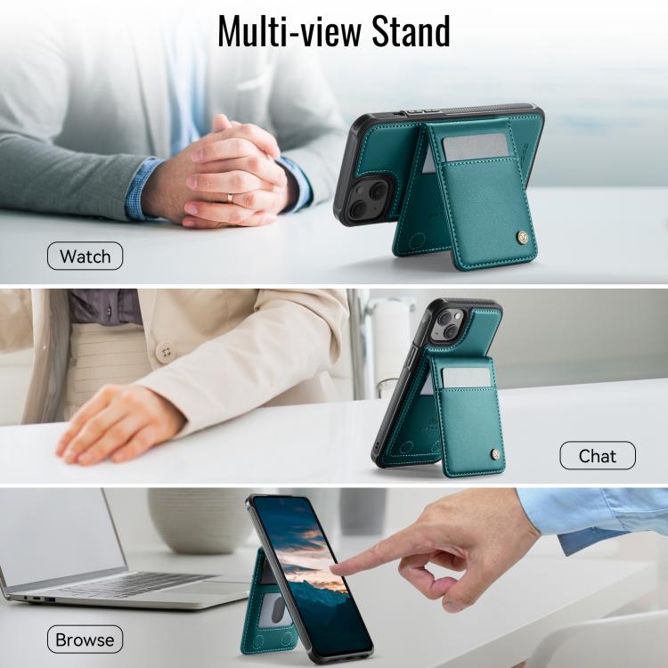 For iPhone 15 JEEHOOD J06 British Style RFID MagSafe Card Bag PU Phone Case(Green) by JEEHOOD