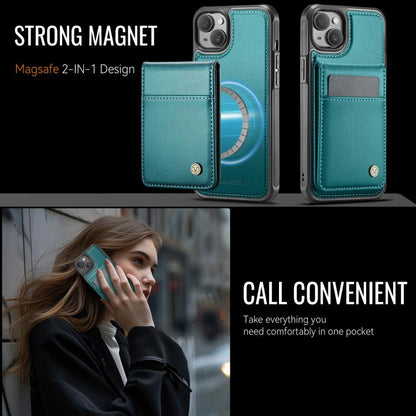 For iPhone 14 JEEHOOD J06 British Style RFID MagSafe Card Bag PU Phone Case(Green) by JEEHOOD