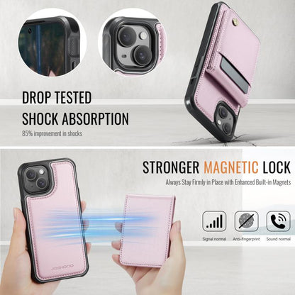 For iPhone 14 JEEHOOD J06 British Style RFID MagSafe Card Bag PU Phone Case(Pink) by JEEHOOD
