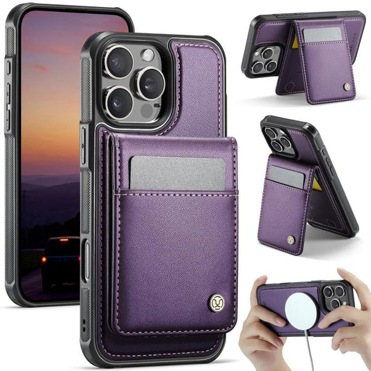 For iPhone 15 Pro JEEHOOD J06 British Style RFID MagSafe Card Bag PU Phone Case(Purple) by JEEHOOD