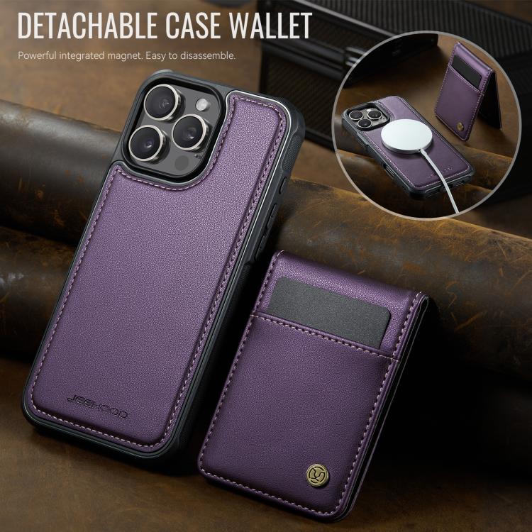 For iPhone 15 Pro JEEHOOD J06 British Style RFID MagSafe Card Bag PU Phone Case(Purple) by JEEHOOD