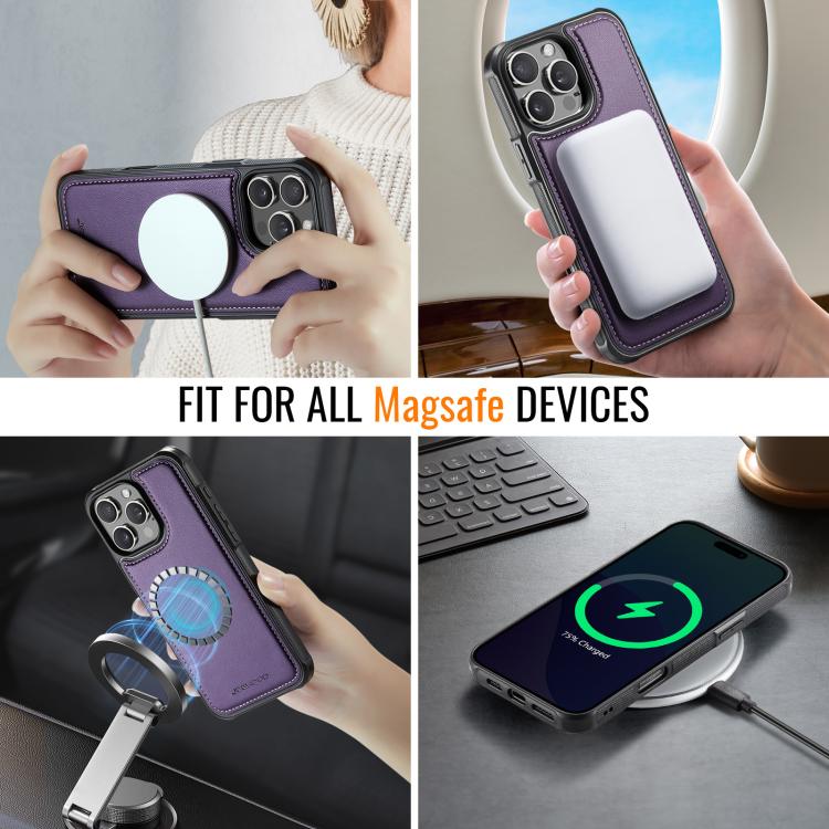 For iPhone 15 Pro JEEHOOD J06 British Style RFID MagSafe Card Bag PU Phone Case(Purple) by JEEHOOD