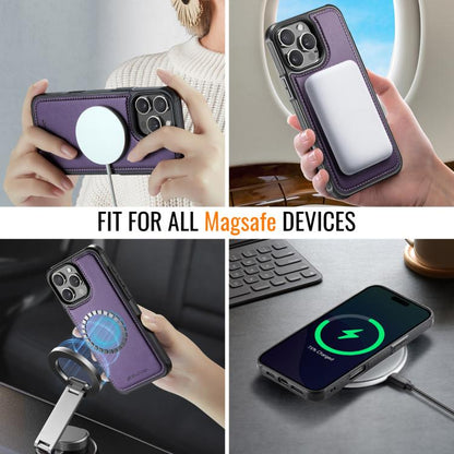 For iPhone 15 Pro JEEHOOD J06 British Style RFID MagSafe Card Bag PU Phone Case(Purple) by JEEHOOD