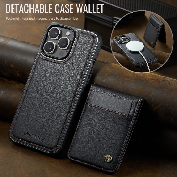 For iPhone 14 Pro Max JEEHOOD J06 British Style RFID MagSafe Card Bag PU Phone Case(Black) by JEEHOOD