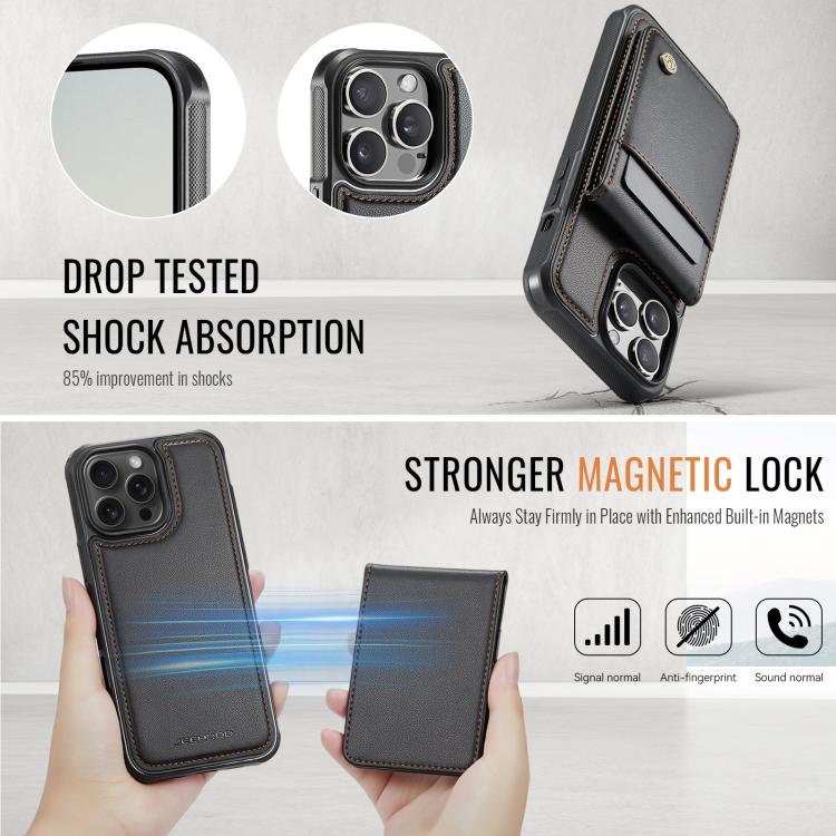 For iPhone 14 Pro Max JEEHOOD J06 British Style RFID MagSafe Card Bag PU Phone Case(Black) by JEEHOOD