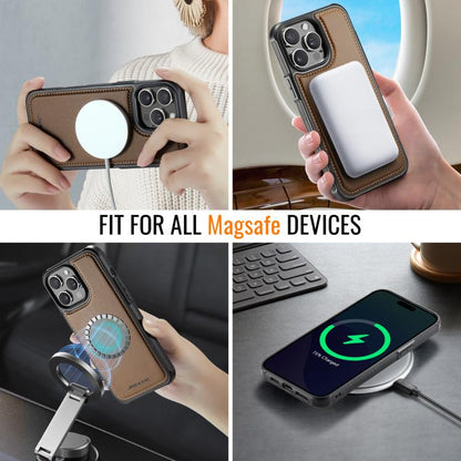 For iPhone 14 Pro JEEHOOD J06 British Style RFID MagSafe Card Bag PU Phone Case(Brown) by JEEHOOD