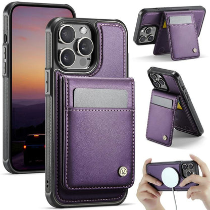 For iPhone 13 Pro Max JEEHOOD J06 British Style RFID MagSafe Card Bag PU Phone Case(Purple) by JEEHOOD
