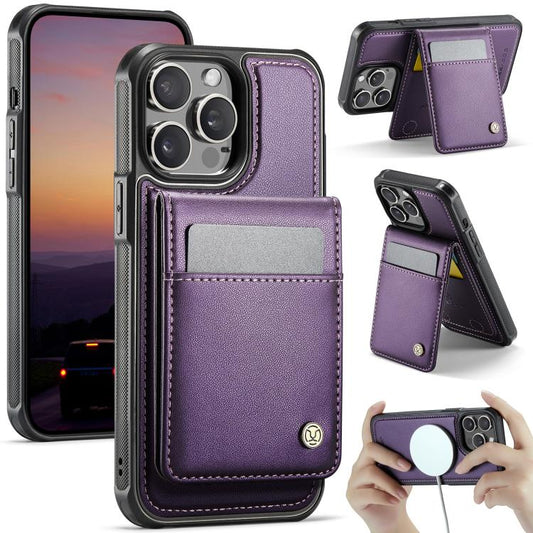 For iPhone 13 Pro Max JEEHOOD J06 British Style RFID MagSafe Card Bag PU Phone Case(Purple) by JEEHOOD