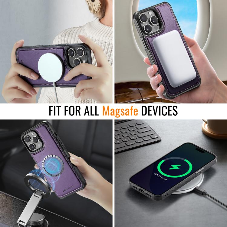 For iPhone 13 Pro Max JEEHOOD J06 British Style RFID MagSafe Card Bag PU Phone Case(Purple) by JEEHOOD