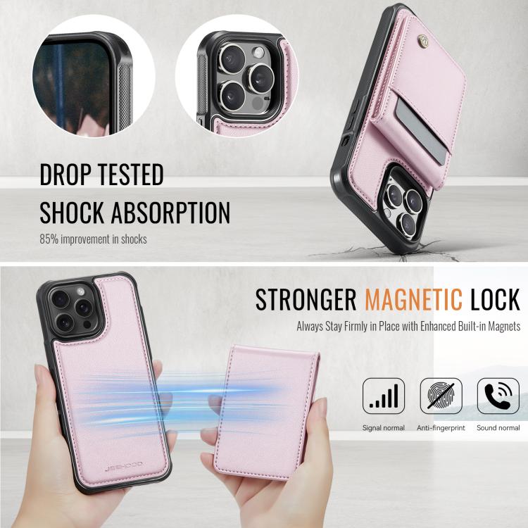 For iPhone 13 Pro JEEHOOD J06 British Style RFID MagSafe Card Bag PU Phone Case(Pink) by JEEHOOD