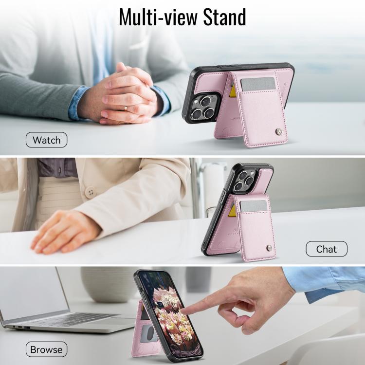 For iPhone 12 Pro Max JEEHOOD J06 British Style RFID MagSafe Card Bag PU Phone Case(Pink) by JEEHOOD