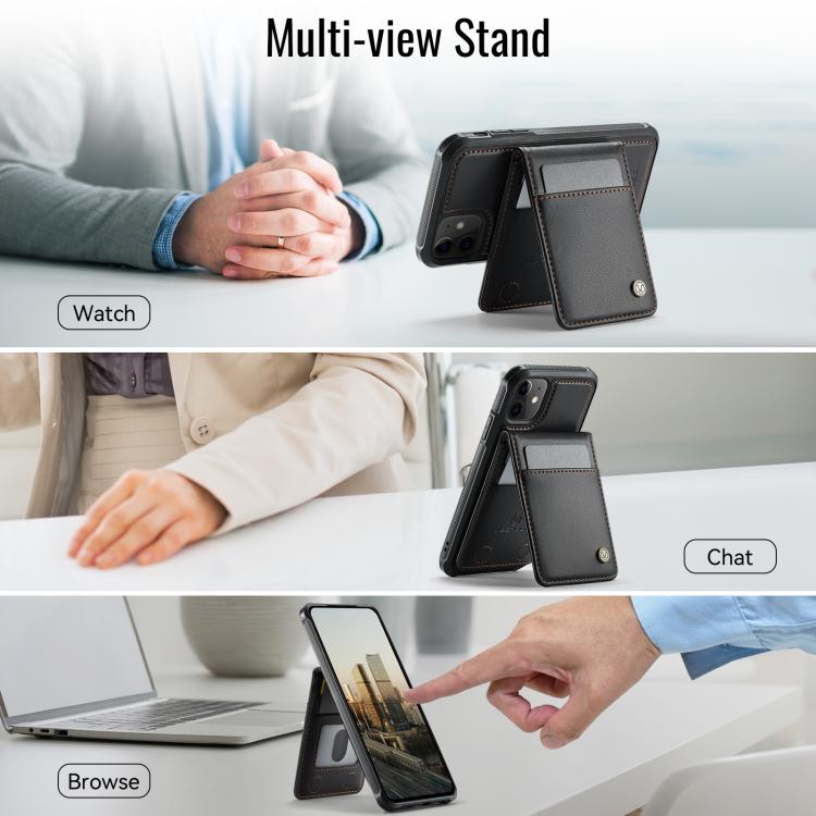 For iPhone 12 / 12 Pro JEEHOOD J06 British Style RFID MagSafe Card Bag PU Phone Case(Black) by JEEHOOD