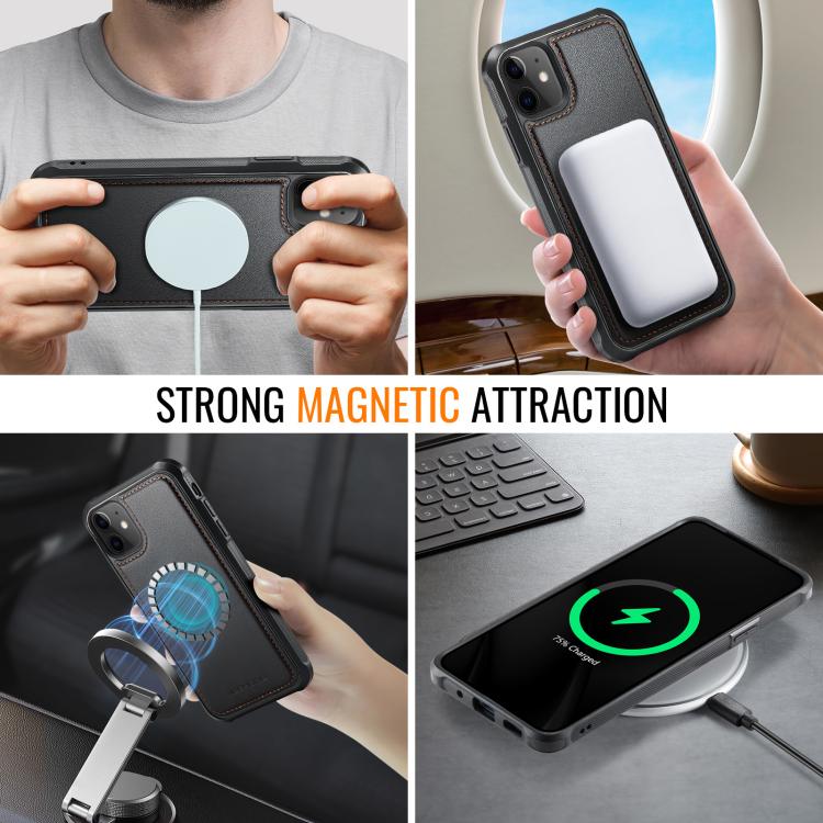 For iPhone 12 / 12 Pro JEEHOOD J06 British Style RFID MagSafe Card Bag PU Phone Case(Black) by JEEHOOD