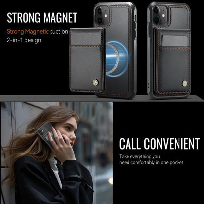 For iPhone 12 / 12 Pro JEEHOOD J06 British Style RFID MagSafe Card Bag PU Phone Case(Black) by JEEHOOD