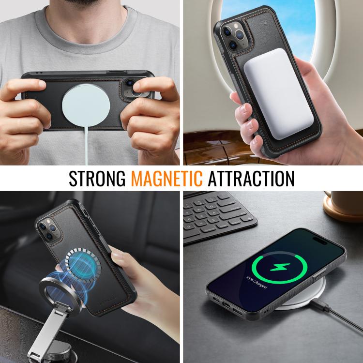 For iPhone 11 Pro Max JEEHOOD J06 British Style RFID MagSafe Card Bag PU Phone Case(Black) by JEEHOOD