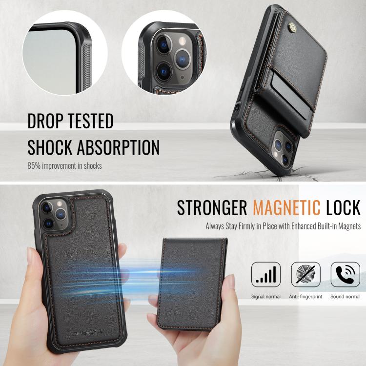 For iPhone 11 Pro JEEHOOD J06 British Style RFID MagSafe Card Bag PU Phone Case(Black) by JEEHOOD